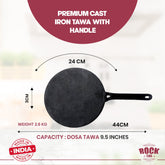 ROCK TAWA 9.5 INCH CAST IRON DOSA/ROTTI TAWA WITH HANDLE